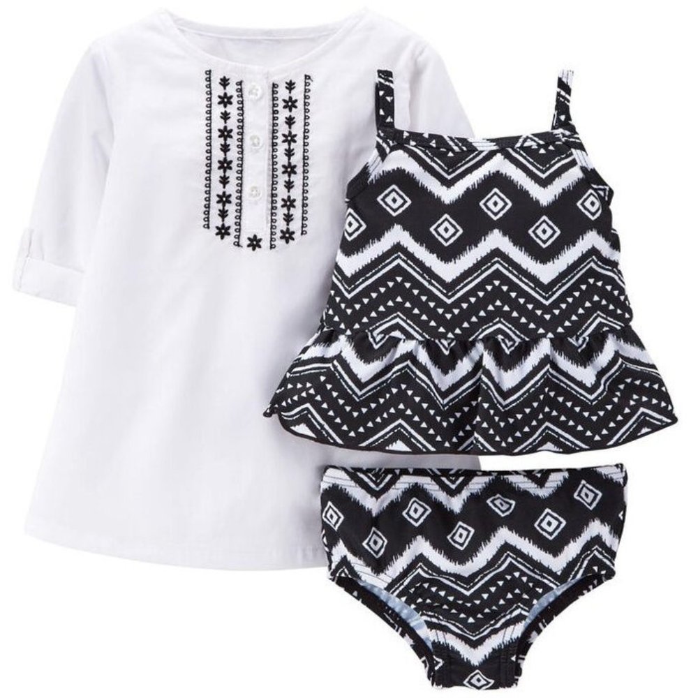 Carter's Baby Girls 3-PC Bikini Top Cover Swim Set Chevron UPF 50+ Lined 6M